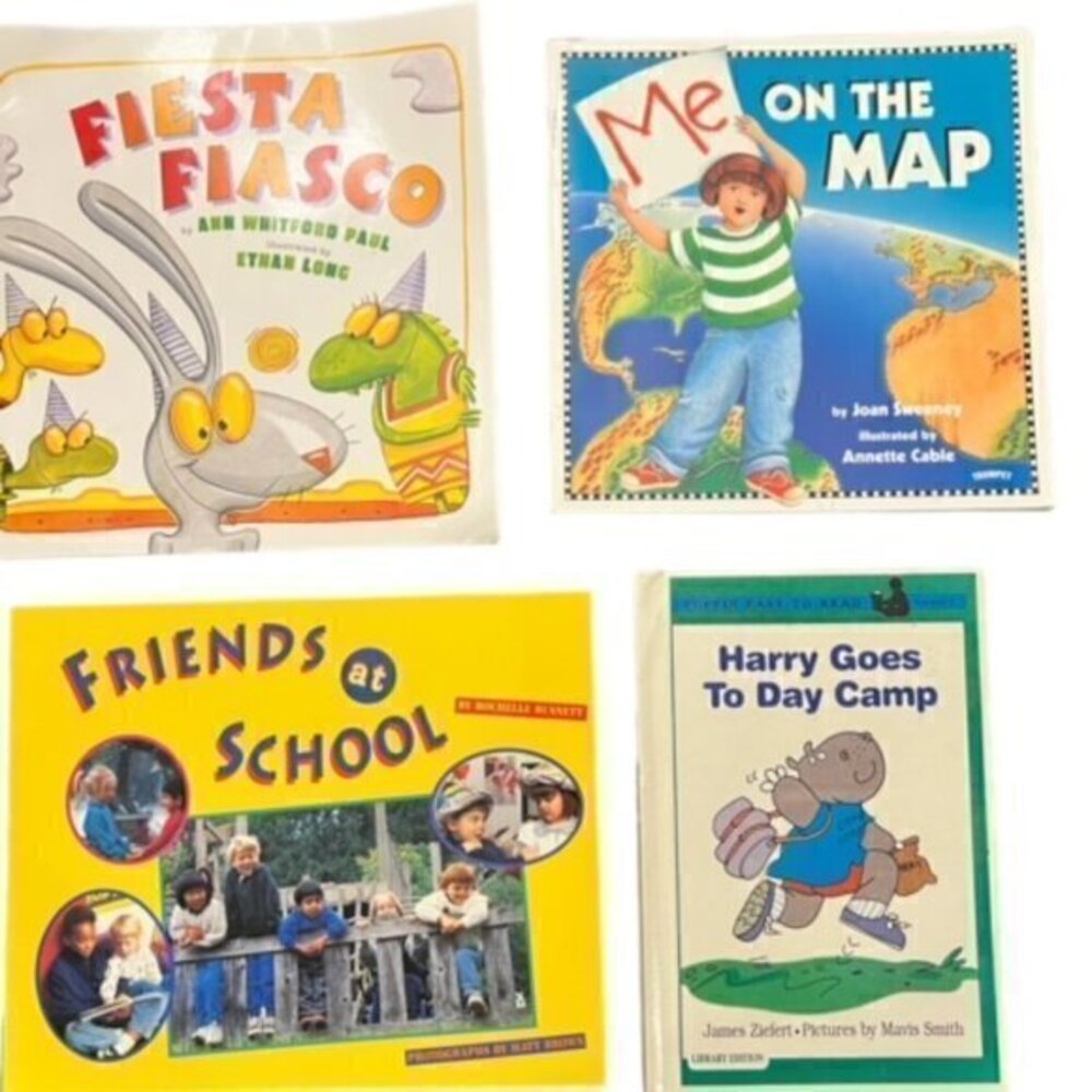 Lot of 4 Kids Books; Fiesta Fiasco; Me on the Map;‎ Friends at School and more